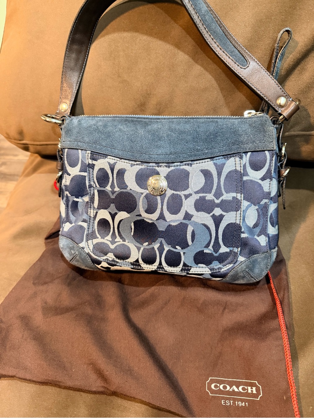 Vintage Coach Navy and Light Blue Signature Canvas Shoulder Bag Y2K